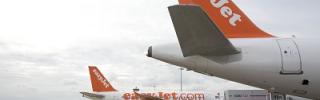 Heckansicht von Easyjet-Flugzeugen